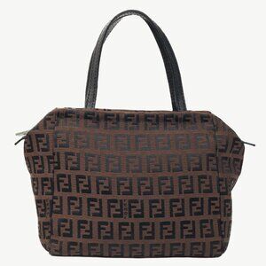 Fendi Brown Zucchino Canvas Leather-Trim Mini Tote
